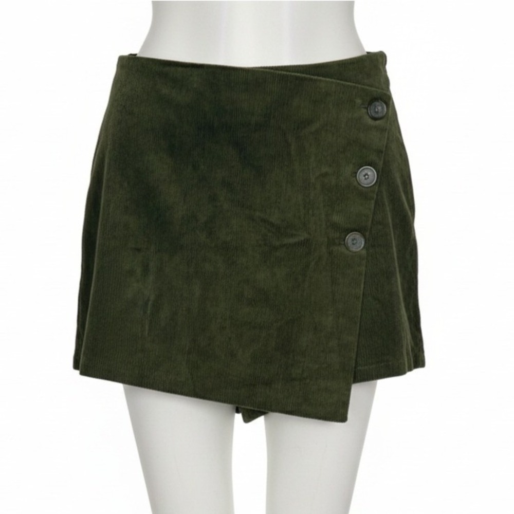 Love Tree Green Corduroy Skort High Waisted Button Front Mini Skirt Shorts Small